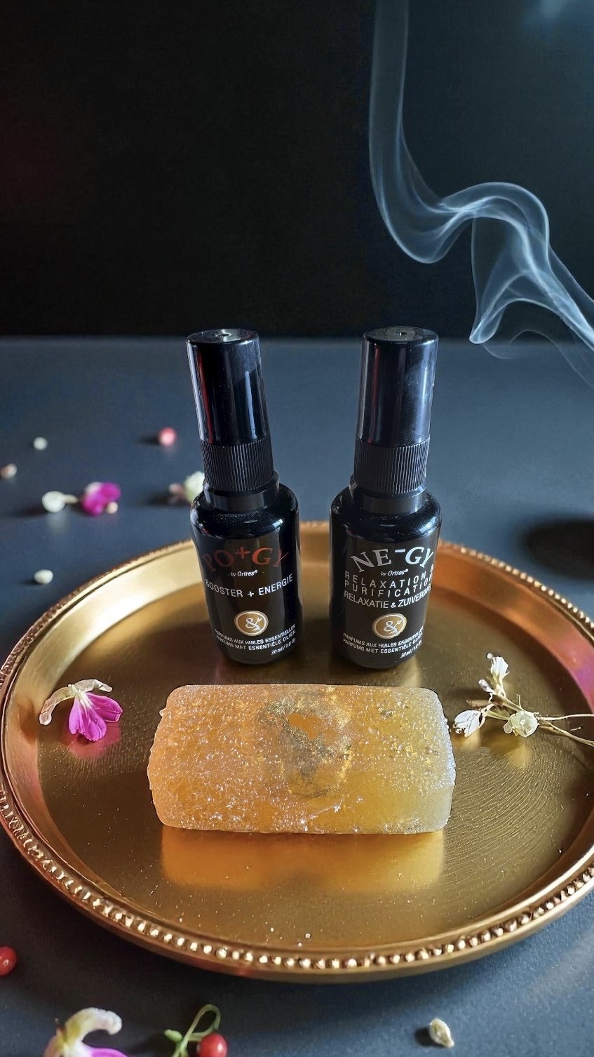 Coffret de Noël NE-GY + PO+GY huiles essentielles + Savon avec pierre dorée à la feuille d'or + cadeau surprise