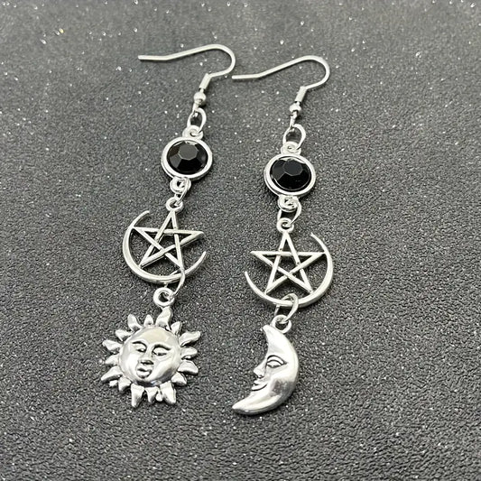 Boucle d'oreille soleil lune pentacle