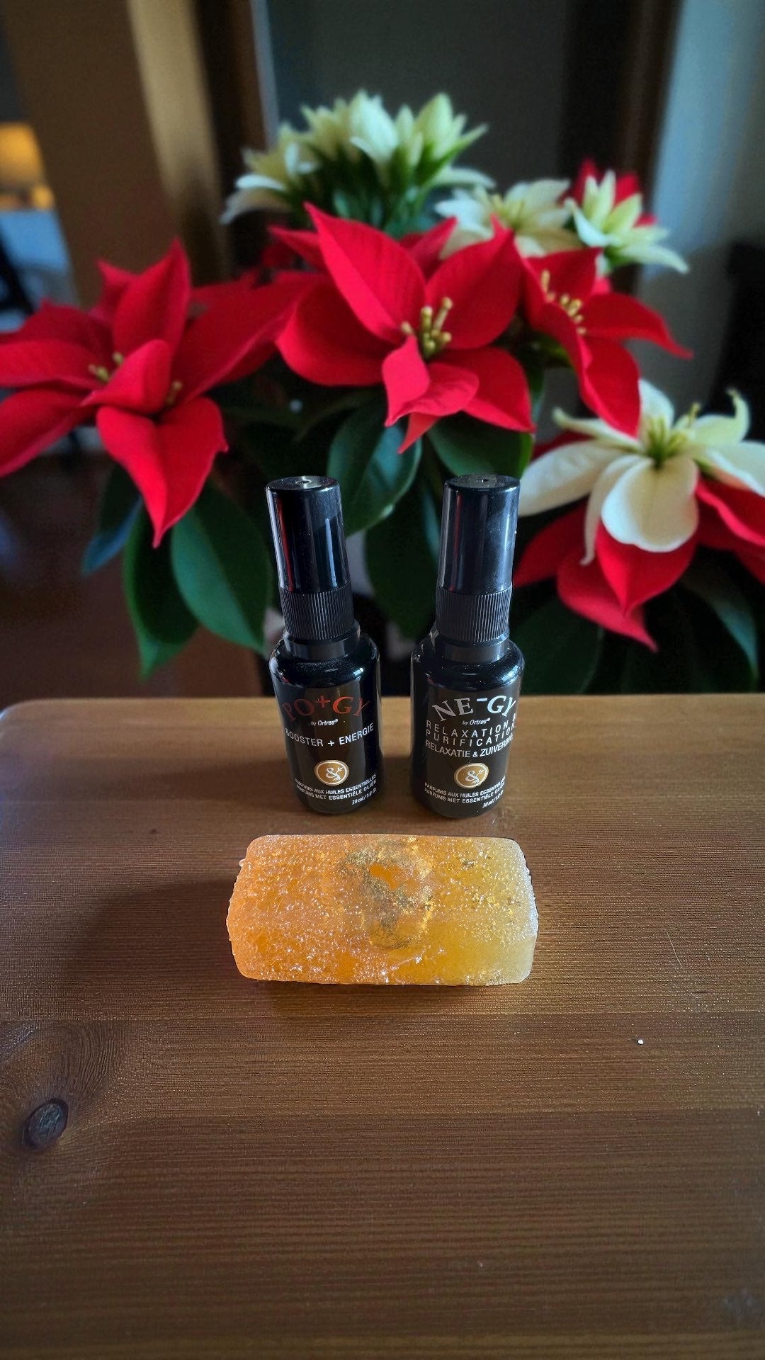Coffret de Noël NE-GY + PO+GY huiles essentielles + Savon avec pierre dorée à la feuille d'or + cadeau surprise