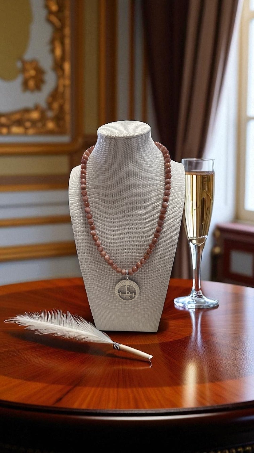 Collier Pierre de Lune Orange Lilith Artisanal
