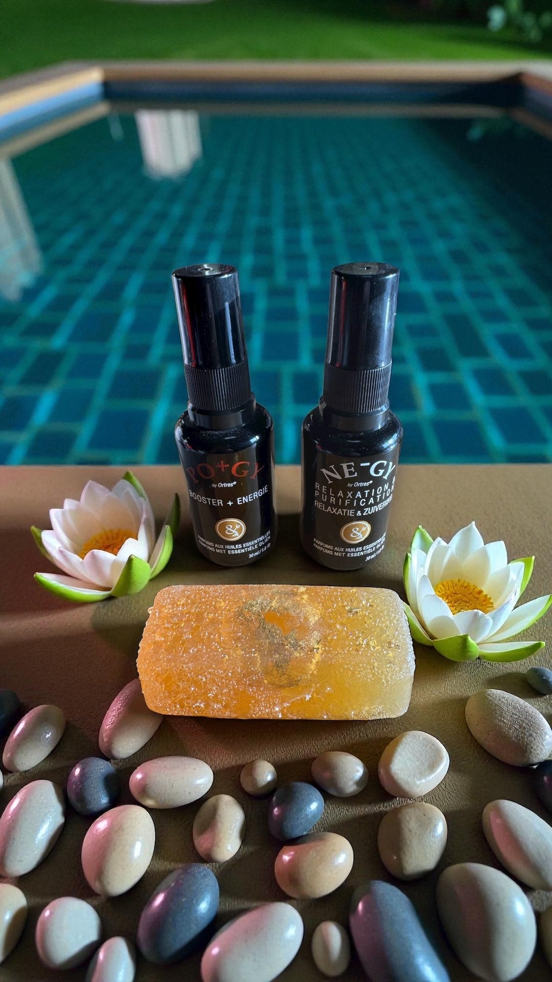 Coffret de Noël NE-GY + PO+GY huiles essentielles + Savon avec pierre dorée à la feuille d'or + cadeau surprise