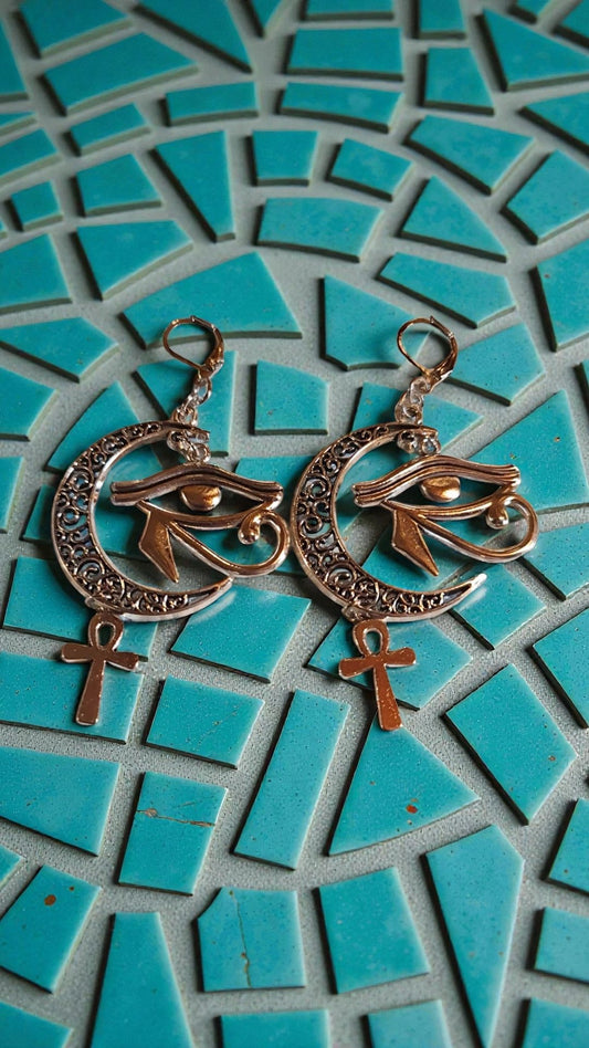 Boucle d'oreille Lune Croix Égyptienne